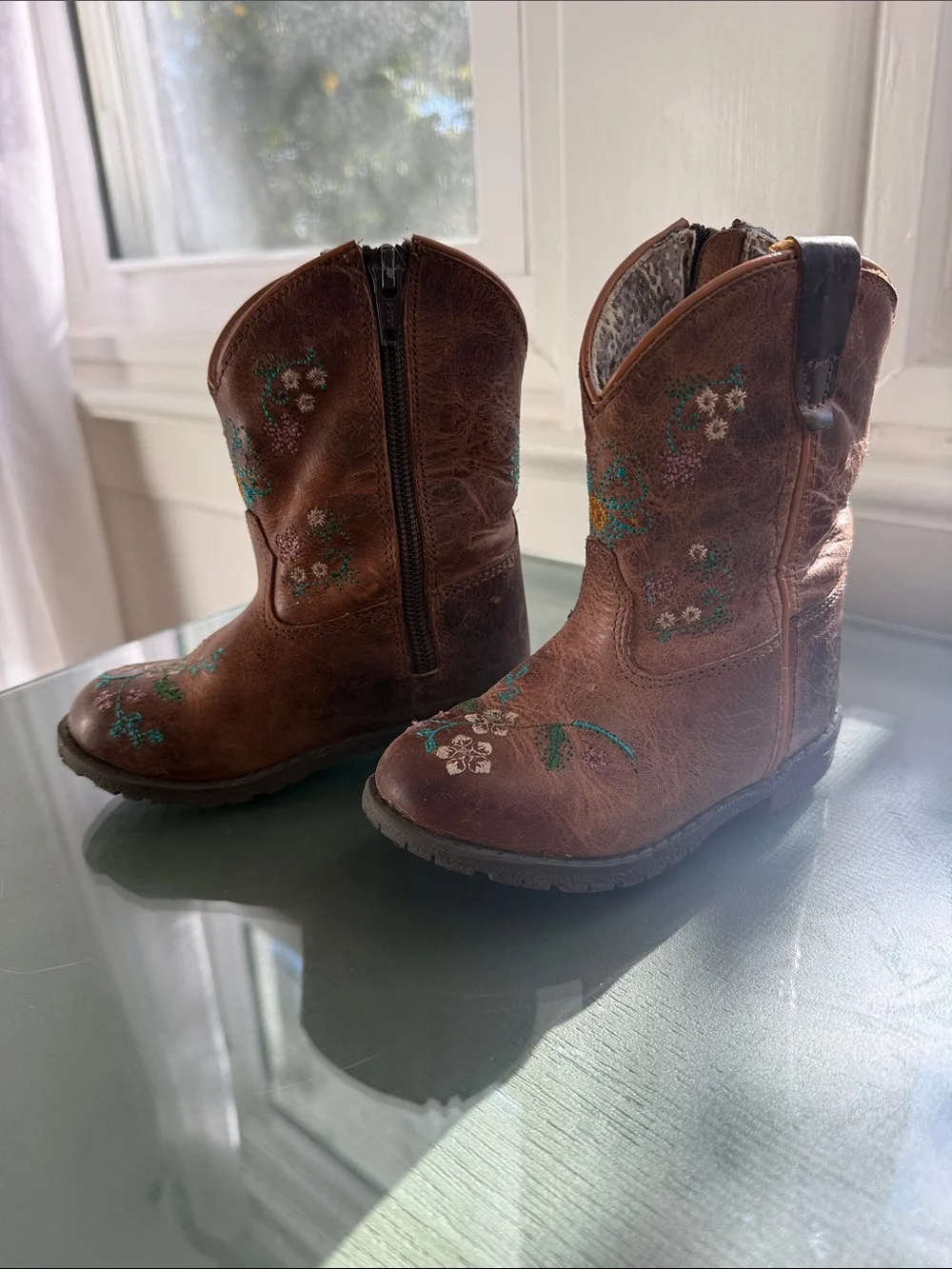 Toddler Girls Brown Embroidered Floral Florence Western Boots